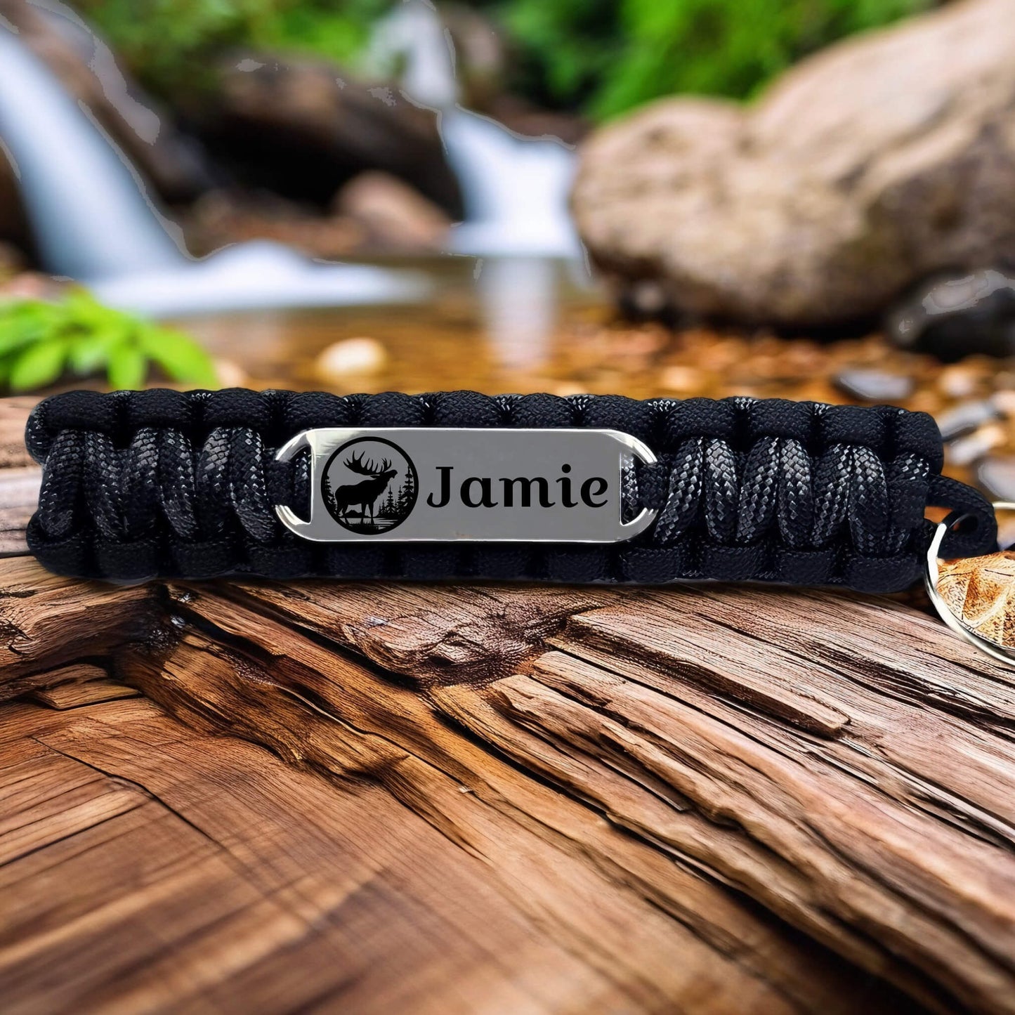 550 Paracord Key Chain with Custom Engraved Stainless Steel ID Tag - Small Rectangle