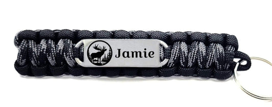 550 Paracord Key Chain with Custom Engraved Stainless Steel ID Tag - Small Rectangle