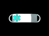 Engraved Stainless Steel Small Rectangle Medical Bracelet ID Tag - Teal