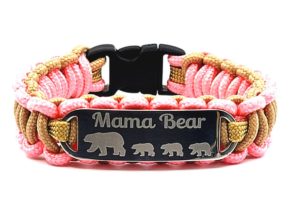 275 Paracord Bracelet with Mama Bear Engraved Stainless Steel ID Tag -  Small Rectangle