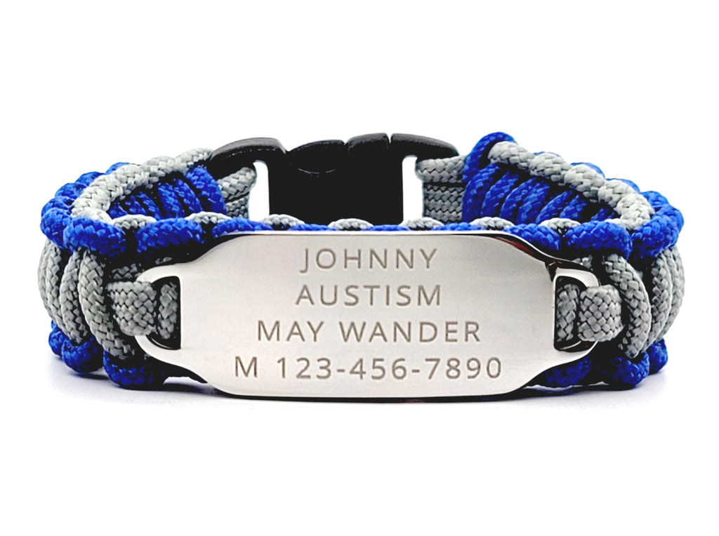 275 Paracord Bracelet with Engraved Stainless Steel ID Tag - Medium Rectangle No