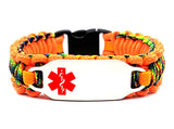 275 Paracord Bracelet with Engraved Stainless Steel Medical Alert ID - Red Medium Rectangle