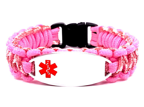 275 Paracord Bracelet with Engraved Oval Stainless Steel Medical Alert ID Tag - Red
