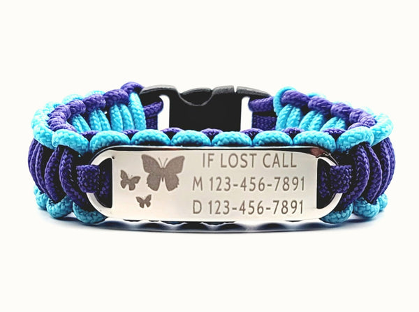 275 Paracord Bracelet with Engraved Stainless Steel ID Tag -  Small Rectangle