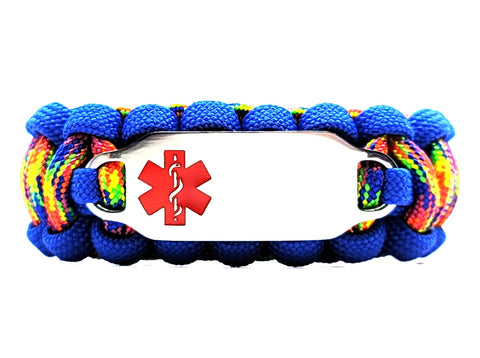 550 Paracord Bracelet with Engraved Stainless Steel Medical Alert ID Tag - Red Medium Rectangle