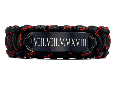 550 Paracord Bracelet with Roman Numerals Engraved Stainless Steel ID Tag - Small Rectangle