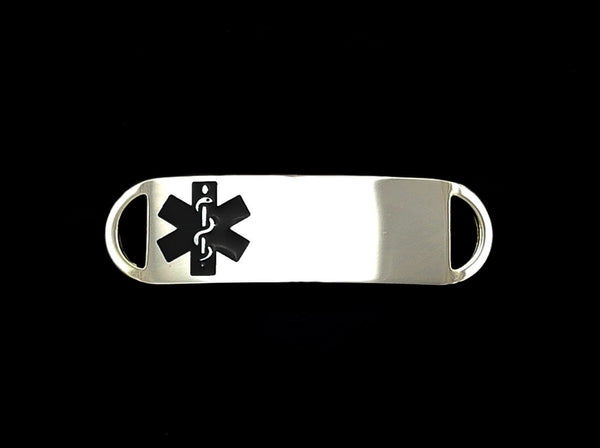 Engraved Stainless Steel Small Rectangle Medical Bracelet ID Tag - Black