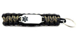 Medical ID 550 Paracord Key Chain with Engraved Stainless Steel ID Tag - Black Medium Rectangle