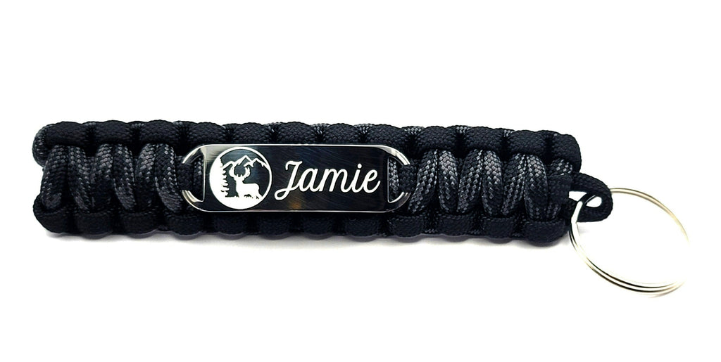 550 Paracord Key Chain with Engraved Stainless Steel ID Tag
