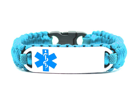 Turquoise Satin Cord Medical ID Bracelet for Girls & Women