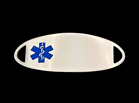 Engraved Stainless Steel Oval Medical Bracelet ID Tag - Blue