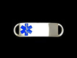 Engraved Stainless Steel Small Rectangle Medical Bracelet ID Tag - Blue