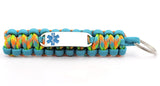 Medical ID 550 Paracord Key Chain with Engraved Stainless Steel ID Tag - Ocean Blue Small Rectangle