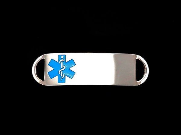 Engraved Stainless Steel Small Rectangle Medical Bracelet ID Tag - Ocean Blue