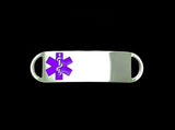 Engraved Stainless Steel Small Rectangle Medical Bracelet ID Tag - Purple