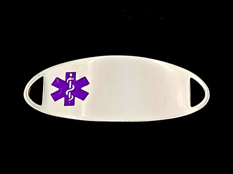 Engraved Stainless Steel Oval Medical Bracelet ID Tag - Purple