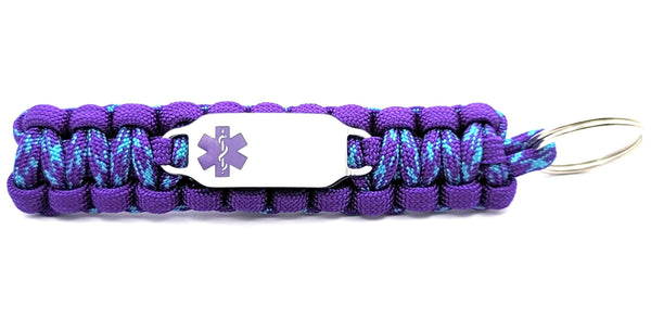 Medical ID 550 Paracord Key Chain with Engraved Stainless Steel ID Tag - Purple Medium Rectangle